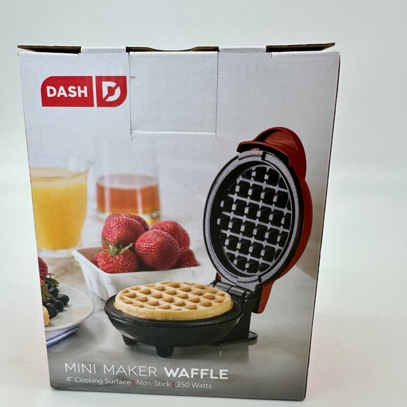 DASH Mini Maker Waffle Iron 4" Non-Stick Red – Brand New in Box - Picture 3 of 5